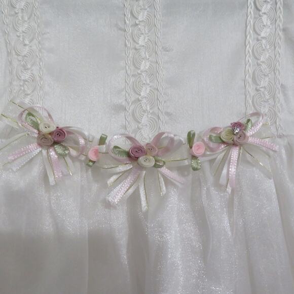 Kids Sz 3 White Baptism Christening Dress Embroidered Bows Flowers Puffy Sleeves - Picture 5 of 7